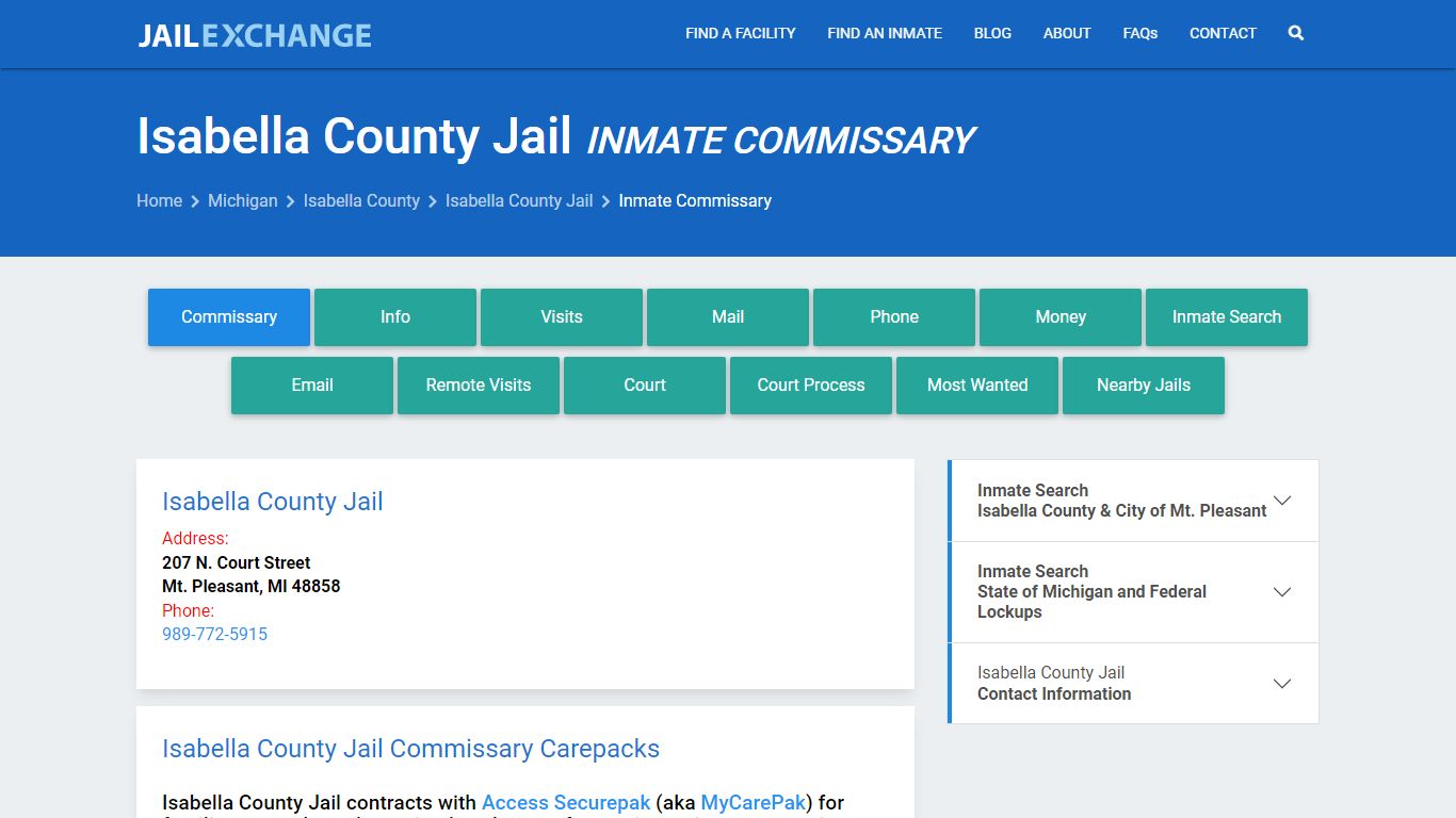 Inmate Commissary, Care Packs - Isabella County Jail, MI - Jail Exchange